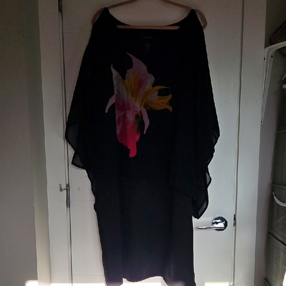 Ashley Stewart Black Floral Kaftan Dress